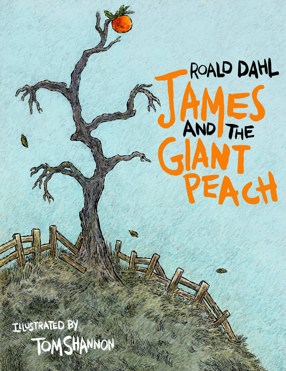 Book cover illustration of James and the Giant Peach by Tom Shannon.